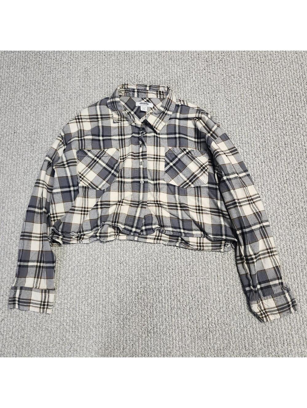 RSQ Cropped Plaid Button-Up Shirt Long Sleeve Size XXL